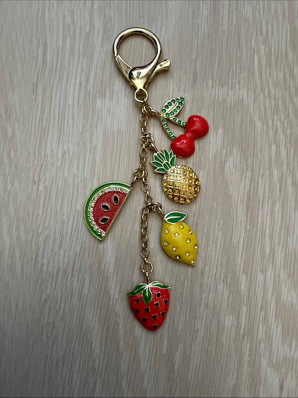 Sugarfix Gold-Tone Fruit Charm Keychain with Red, Yellow & Green Accents